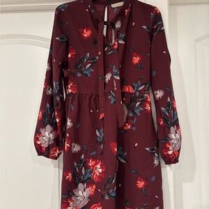 Abercrombie & Fitch Burgundy Floral Long Sleeve Dress